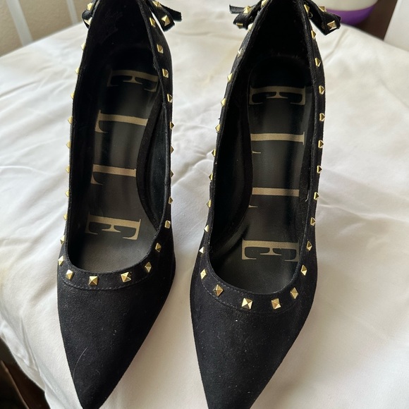 ELLE Size 8 Black Gold Stud Pointed-toe high heel - Picture 7 of 7